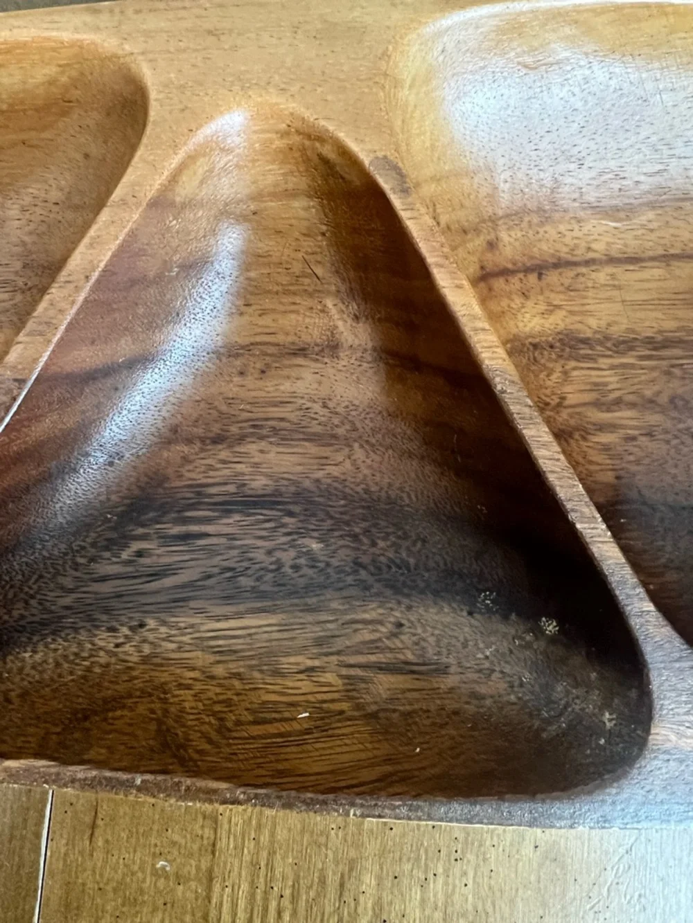 Vintage Monkey Pod Wood Divided Serving Tray Hand‎ Crafted Philippines 24 Inch